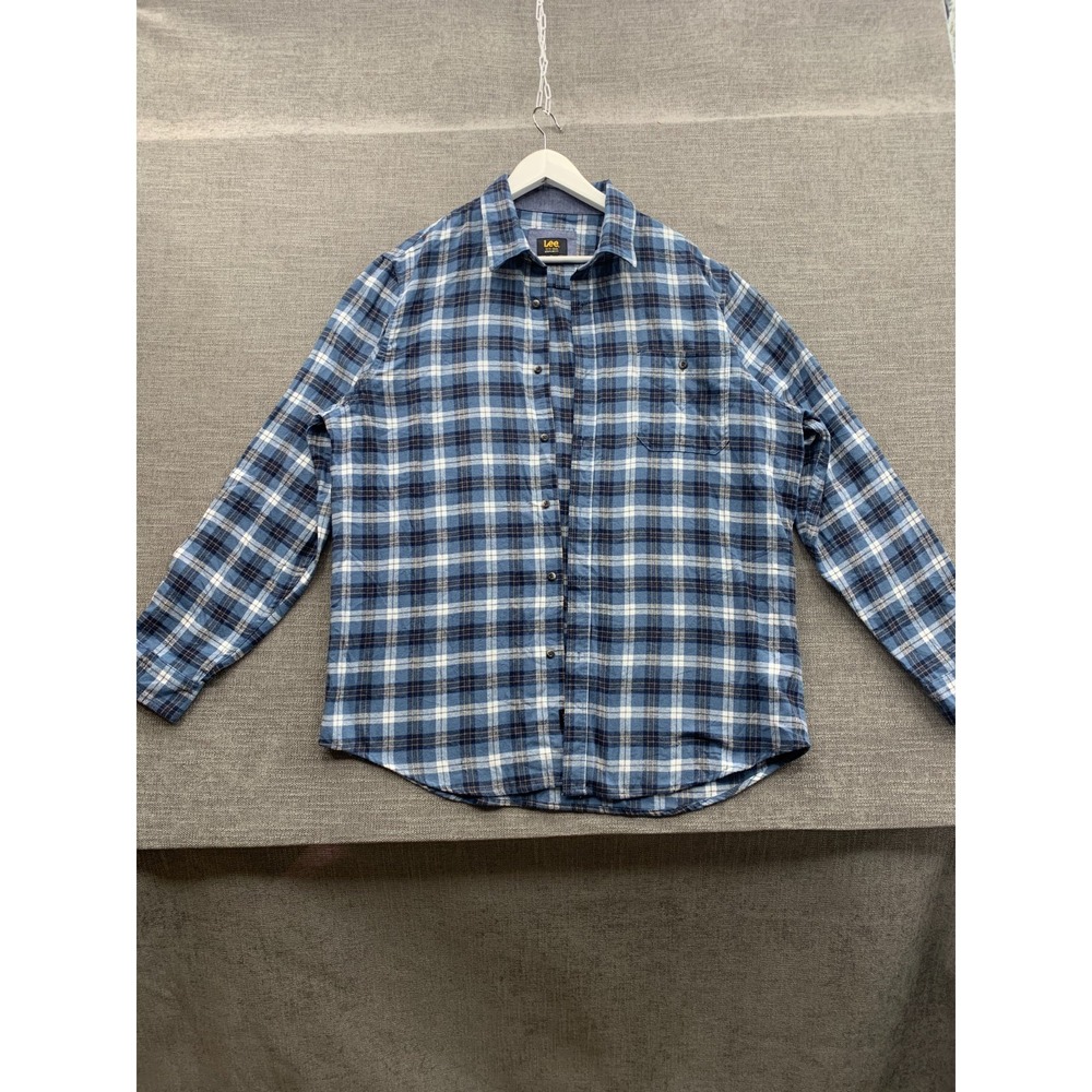 Lee Flannel Shirt Mens XL Blue White Plaid Regular Fit Long Sleeve Button Up